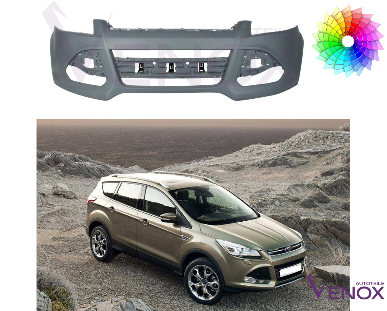 Voor Ford Kuga 2013-2016 PDC SRA voorbumper gespoten in gewenste kleur NIEUW - Afbeelding 2