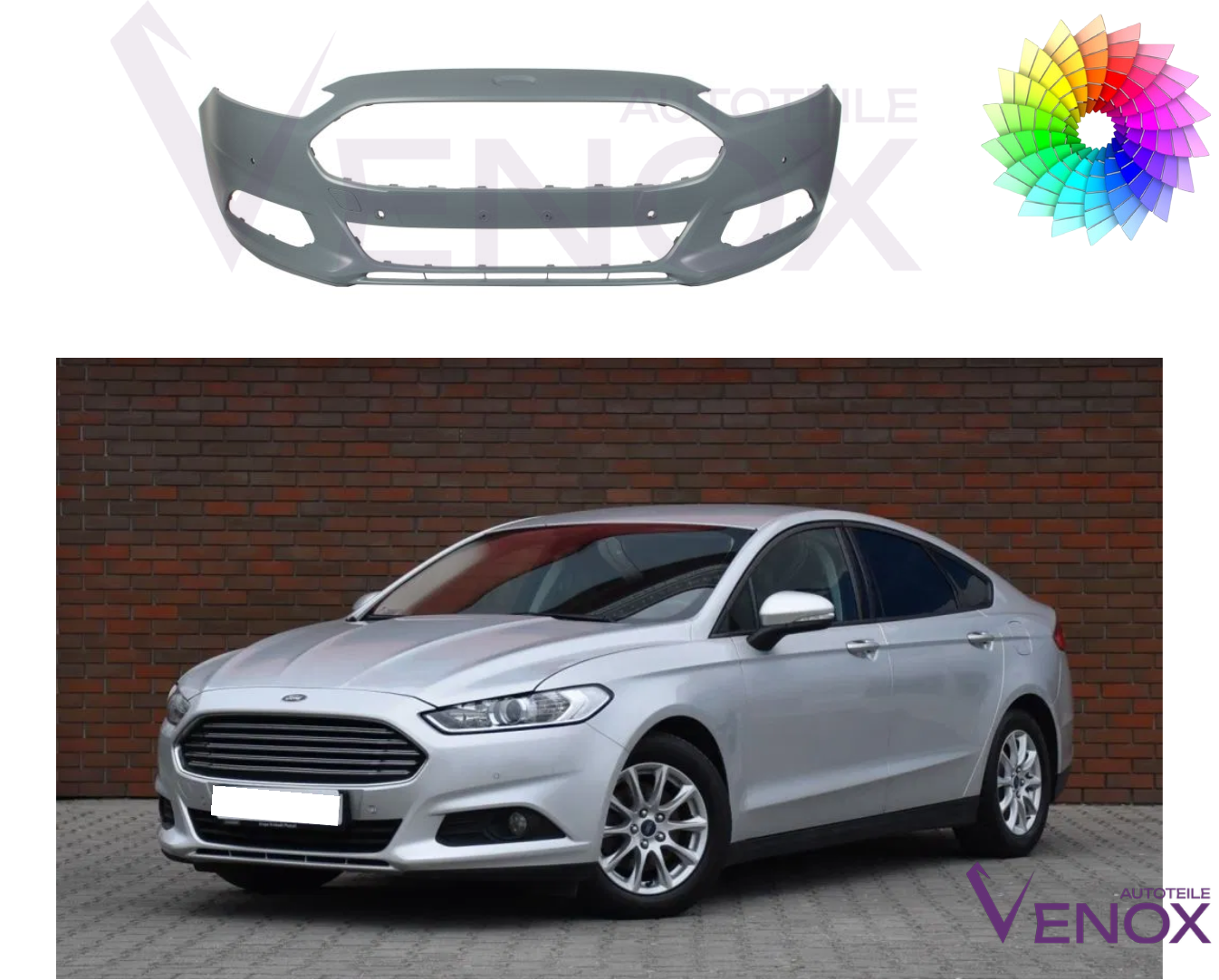 Voor Ford Mondeo Mk5 vanaf 2014- 4 x PDC voorbumper gespoten in gewenste kleur - Afbeelding 2