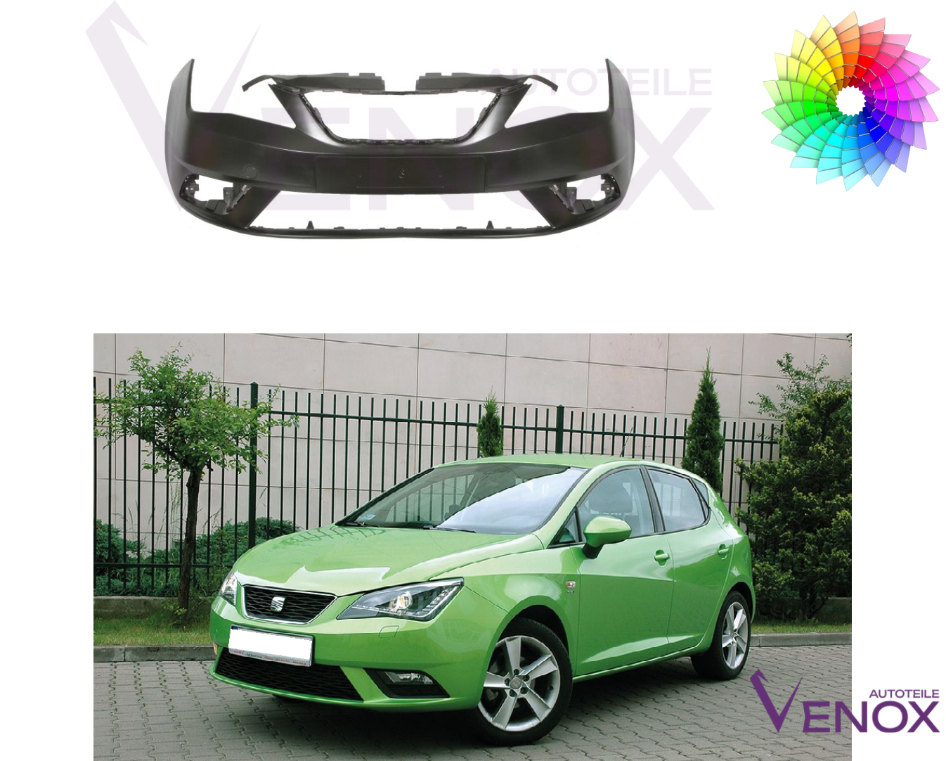 Voor Seat Ibiza 6J Voorbumper 2012-2016 Gespoten in de gewenste kleur - Afbeelding 2