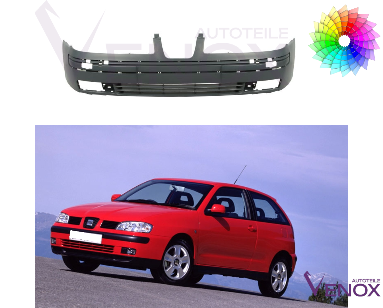 Voor Seat Ibiza 6K Voorbumper gespoten in de gewenste kleur NIEUW - Afbeelding 2