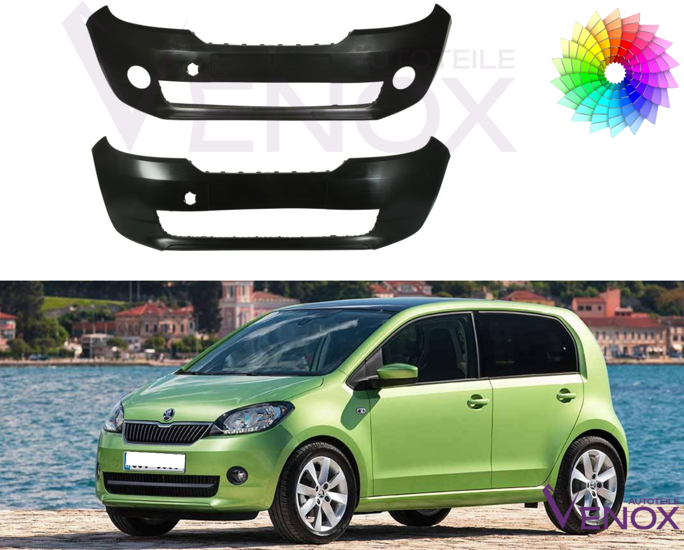 Voor Skoda Citigo 2012-2017 Voorbumper +-NSW Gespoten in gewenste kleur NIEUW - Afbeelding 3