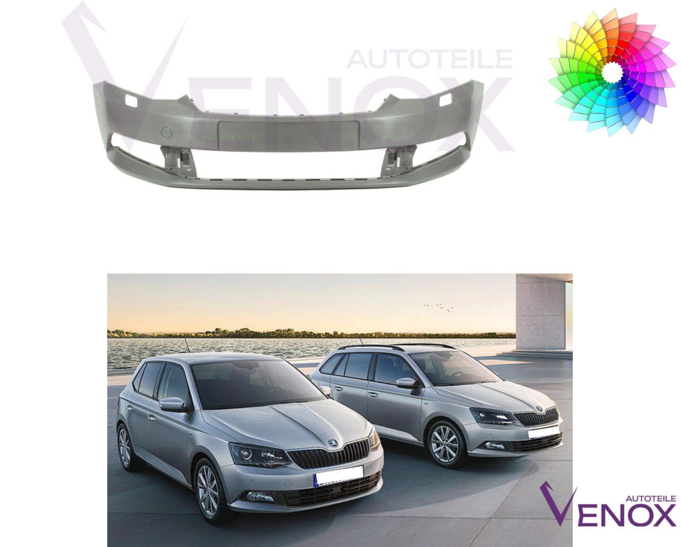 Voor Skoda Fabia III 2014-2018 SRA voorbumper gespoten in de gewenste kleur - Afbeelding 2