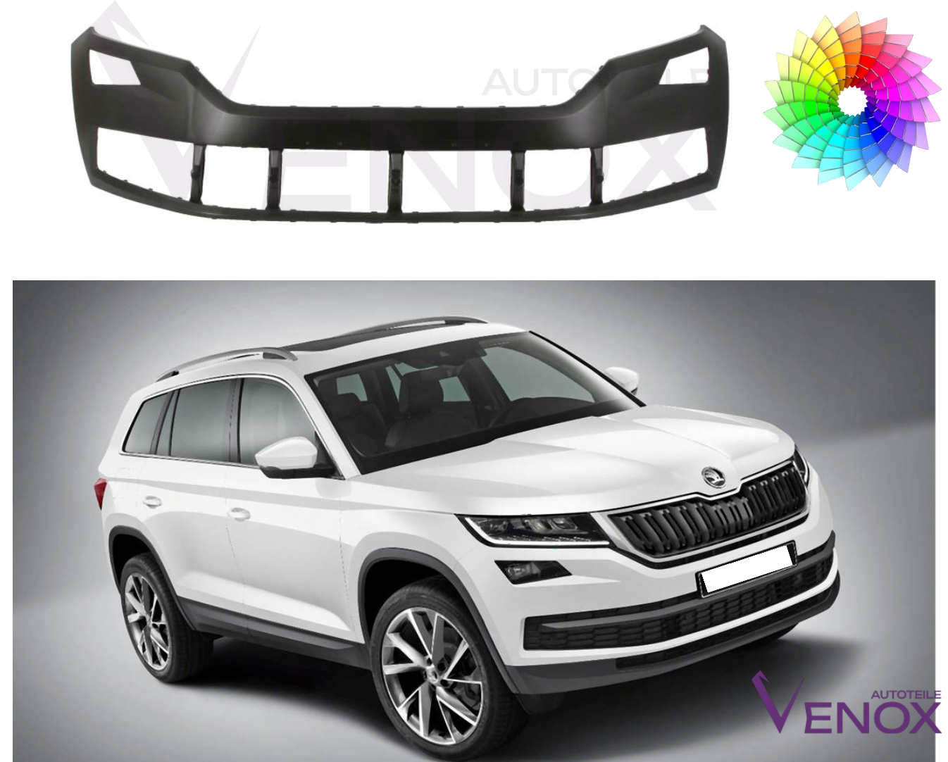 Voor Skoda Kodiaq vanaf 2016 Voorbumper gespoten in de gewenste kleur - Afbeelding 2