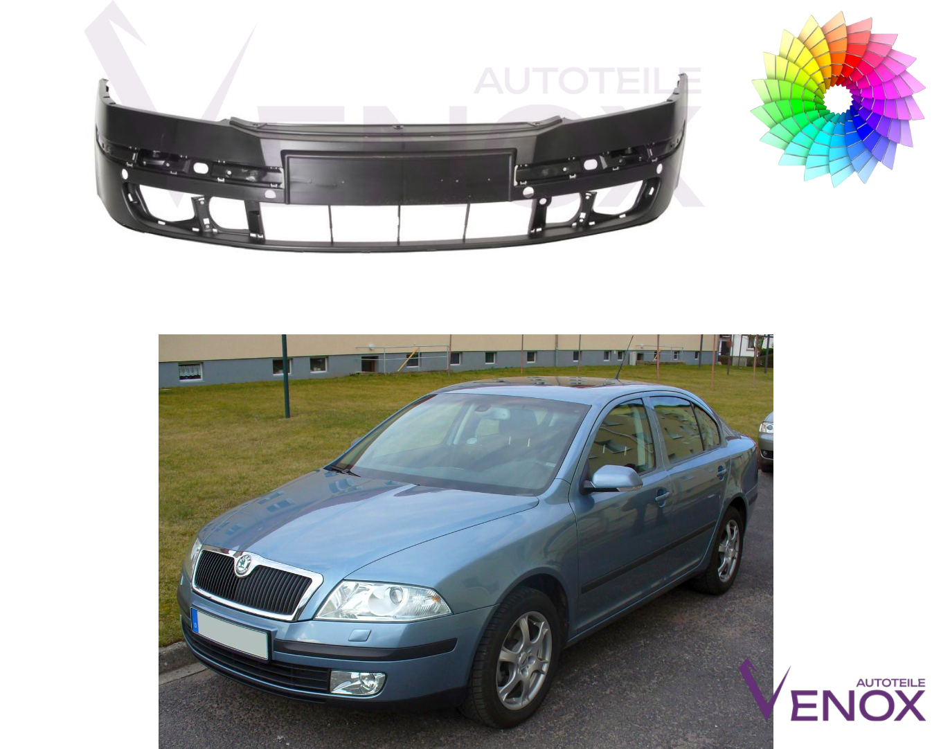 Voor Skoda Octavia 1Z PDC 2004-2012 Voorbumper gespoten in de gewenste kleur - Afbeelding 2