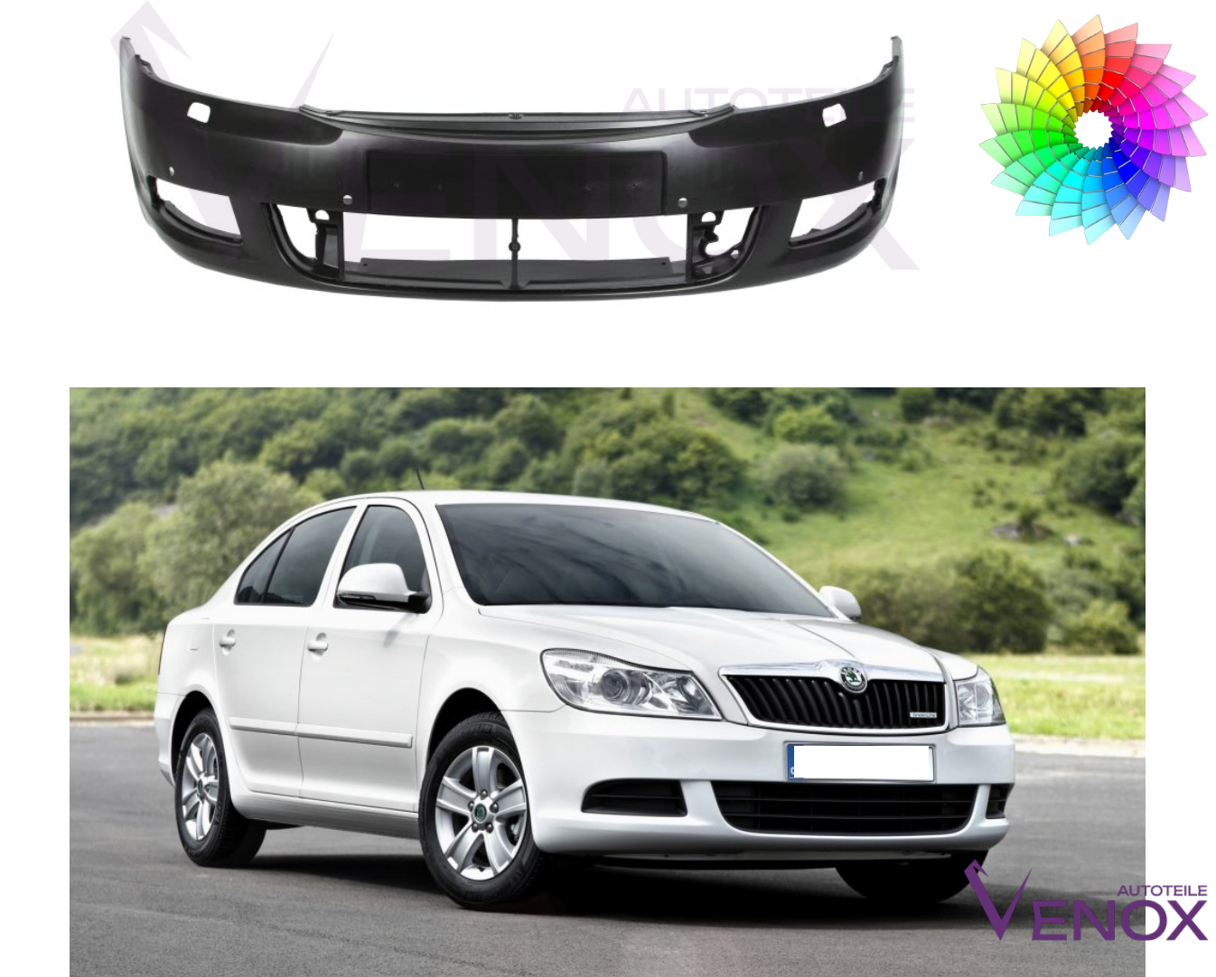 Voor Skoda Octavia 1Z SRA PDC 2008-2013 Voorbumper gespoten in de gewenste kleur - Afbeelding 2