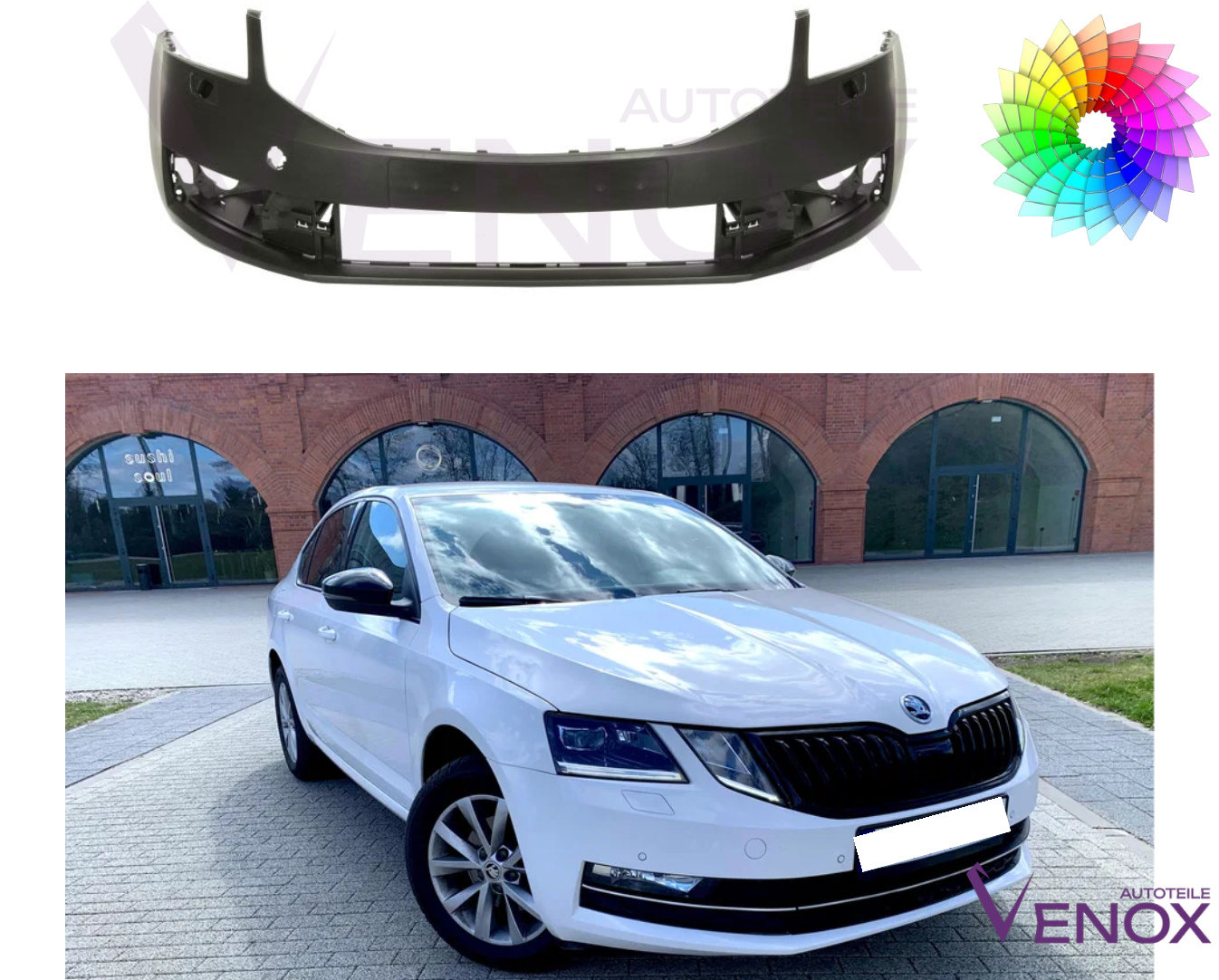 Voor Skoda Octavia 5E 17-20 Bumper SRA +/- PDC Voor gespoten in gewenste kleur - Afbeelding 2