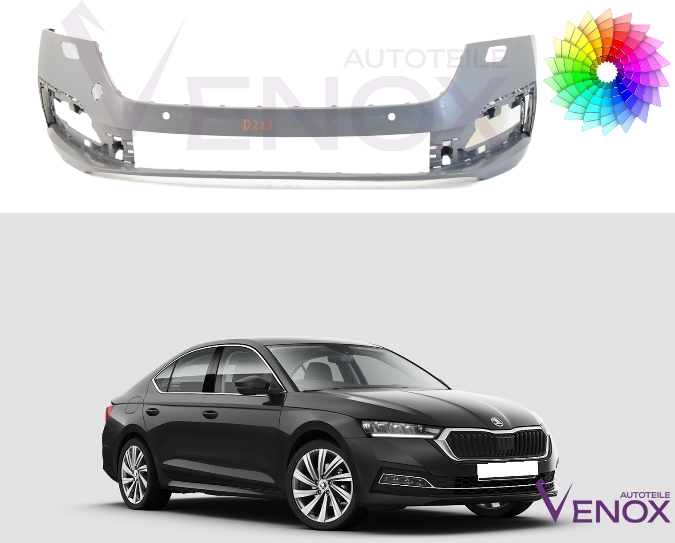 Voor Skoda Octavia vanaf 2020 Bumper SRA +- PDC Voorzijde gespoten in de gewenste kleur - Afbeelding 2