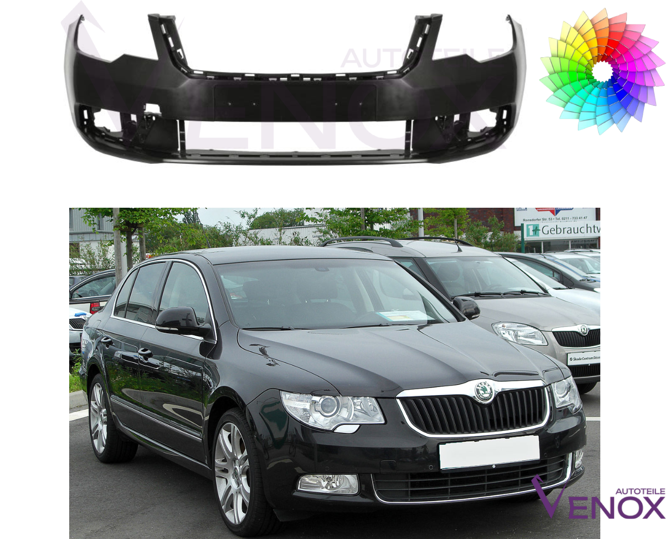 Voor Skoda SuperB 2008-2013 4/6 PDC voorbumper gespoten in de gewenste kleur - Afbeelding 2