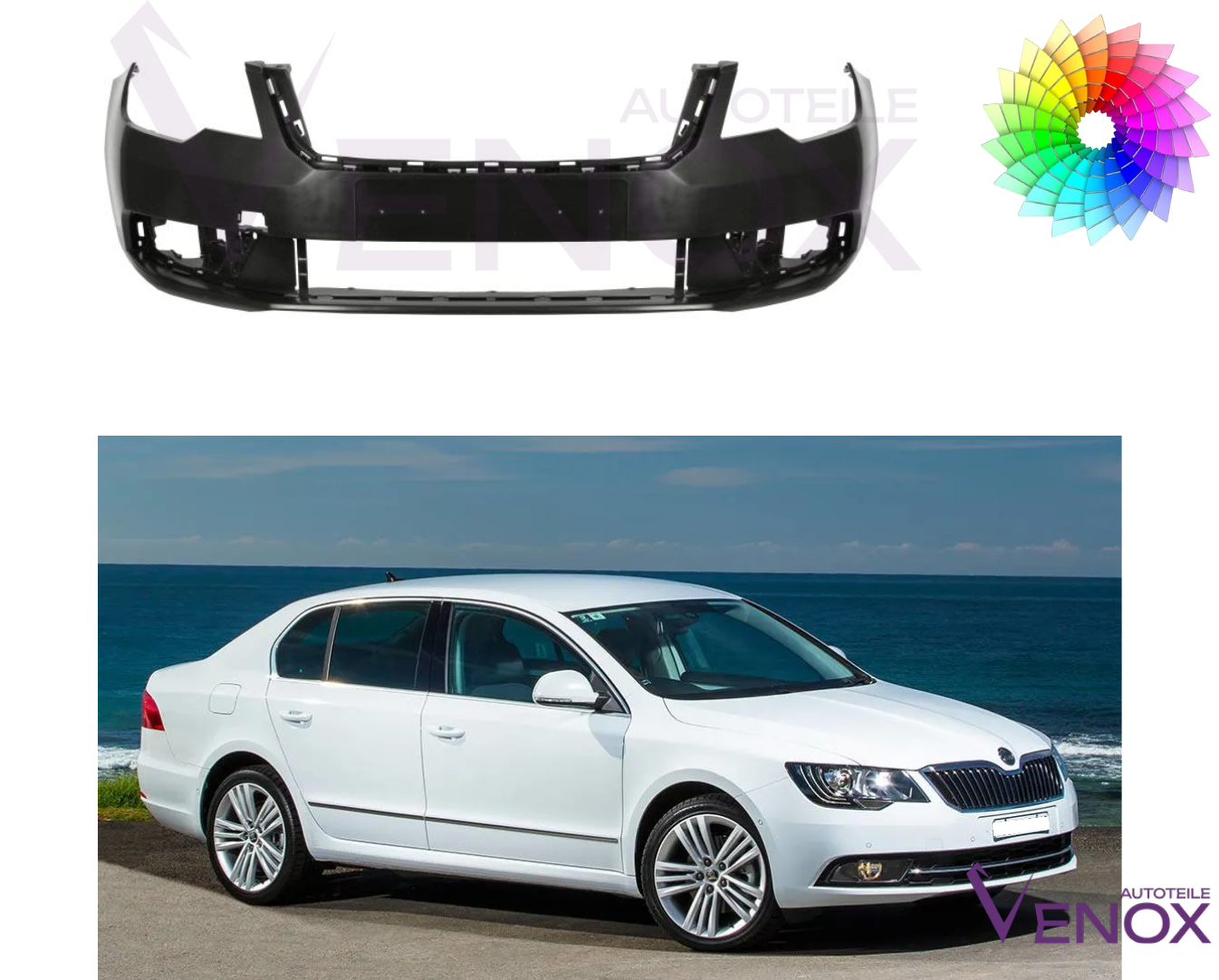Voor Skoda SuperB 2013-2015 Voorbumper gespoten in de gewenste kleur - Afbeelding 2
