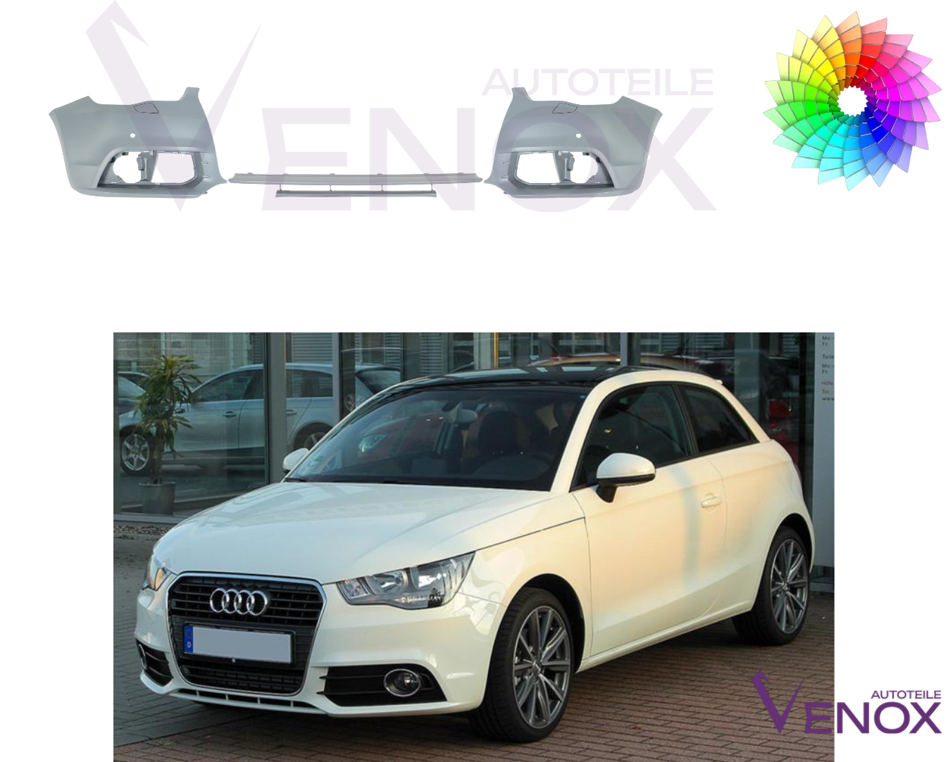 Voor Audi A1 2010-2015 SRA PDC +- Voorbumper gespoten in de gewenste kleur NIEUW - Afbeelding 2
