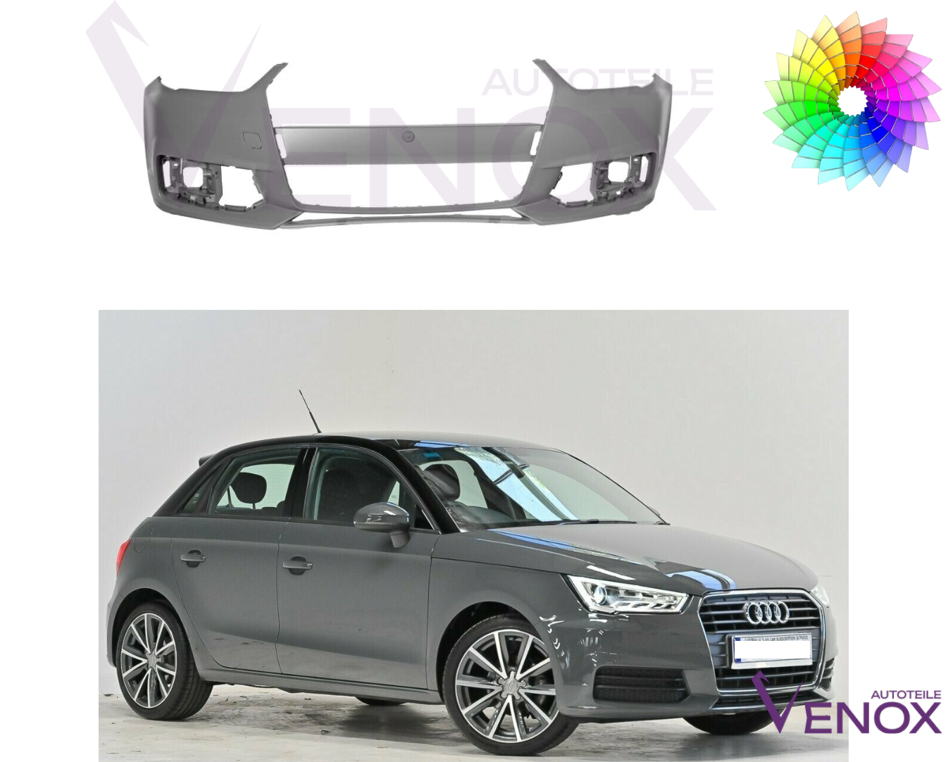 Voor Audi A1 2014-2018 PDC voorbumper gespoten in de gewenste kleur NIEUW - Afbeelding 2