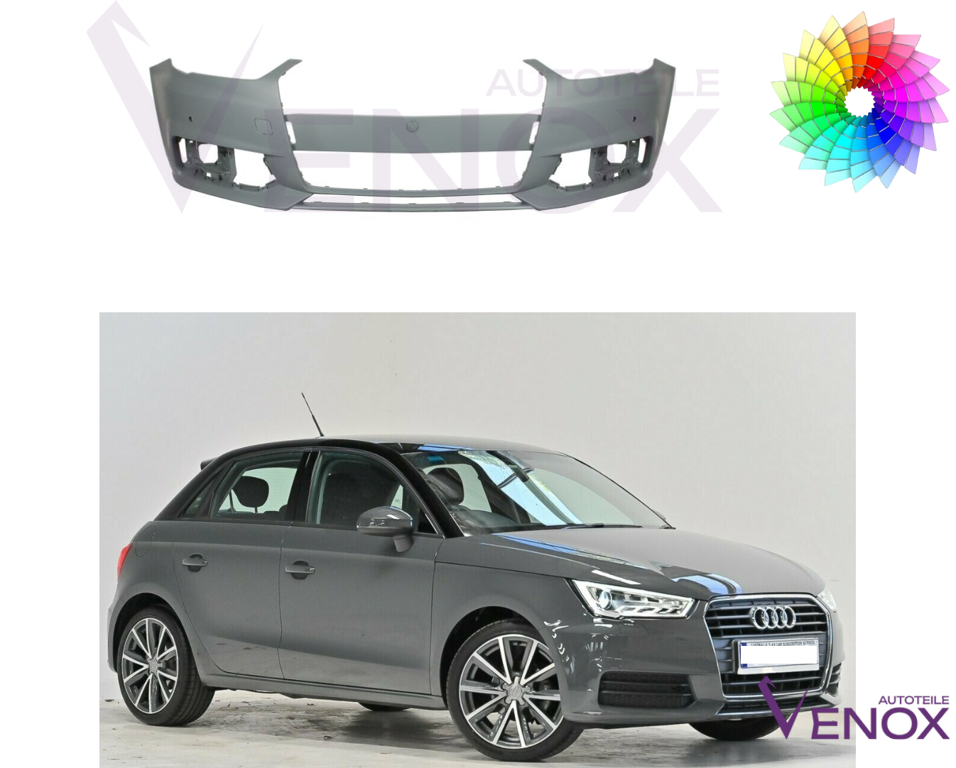 Voor Audi A1 2014-2018 SRA -+ PDC voorbumper gespoten in gewenste kleur NIEUW - Afbeelding 2