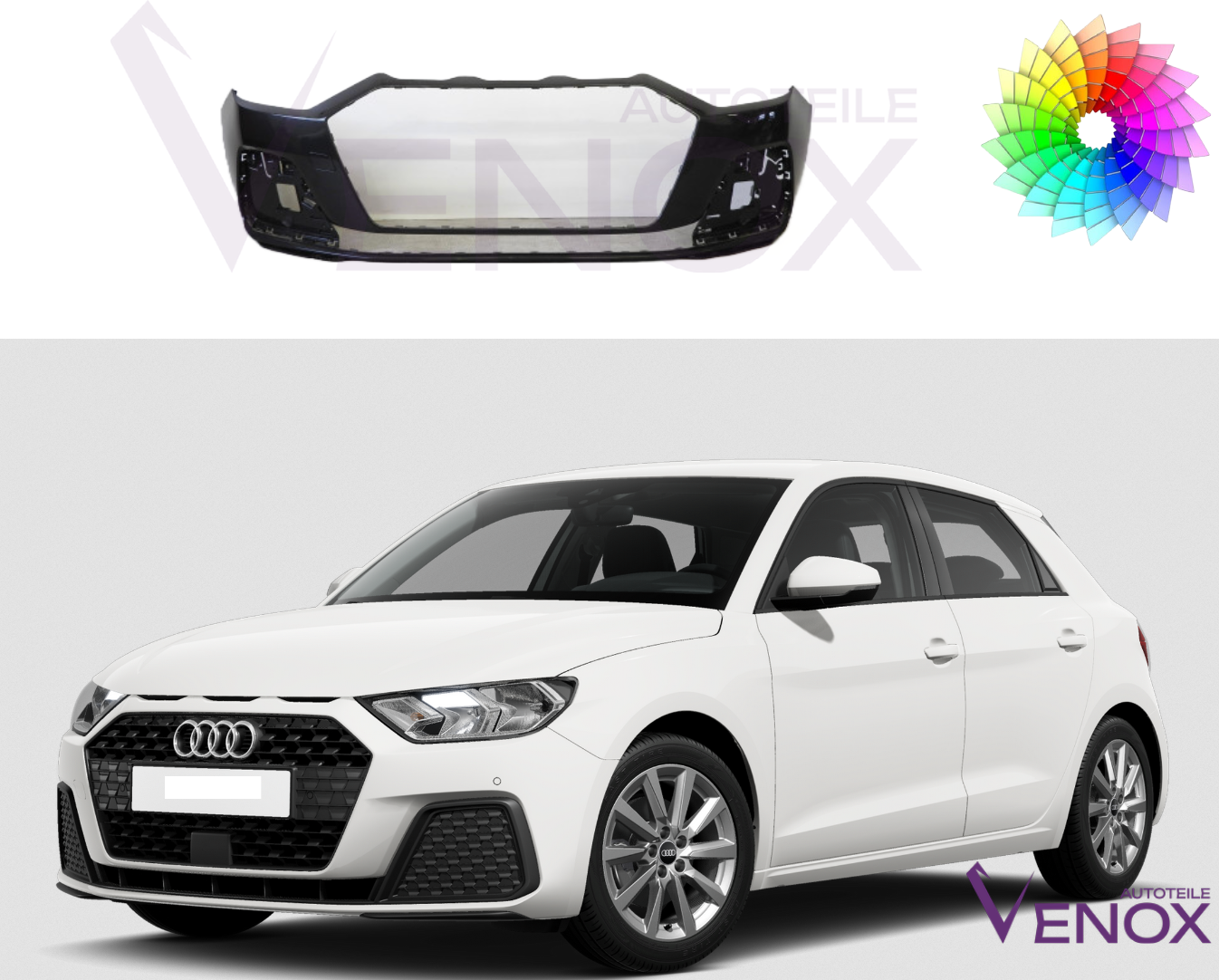 Voor Audi A1 vanaf 2018 2-4 x PDC voorbumper gespoten in de gewenste kleur NIEUW - Afbeelding 2
