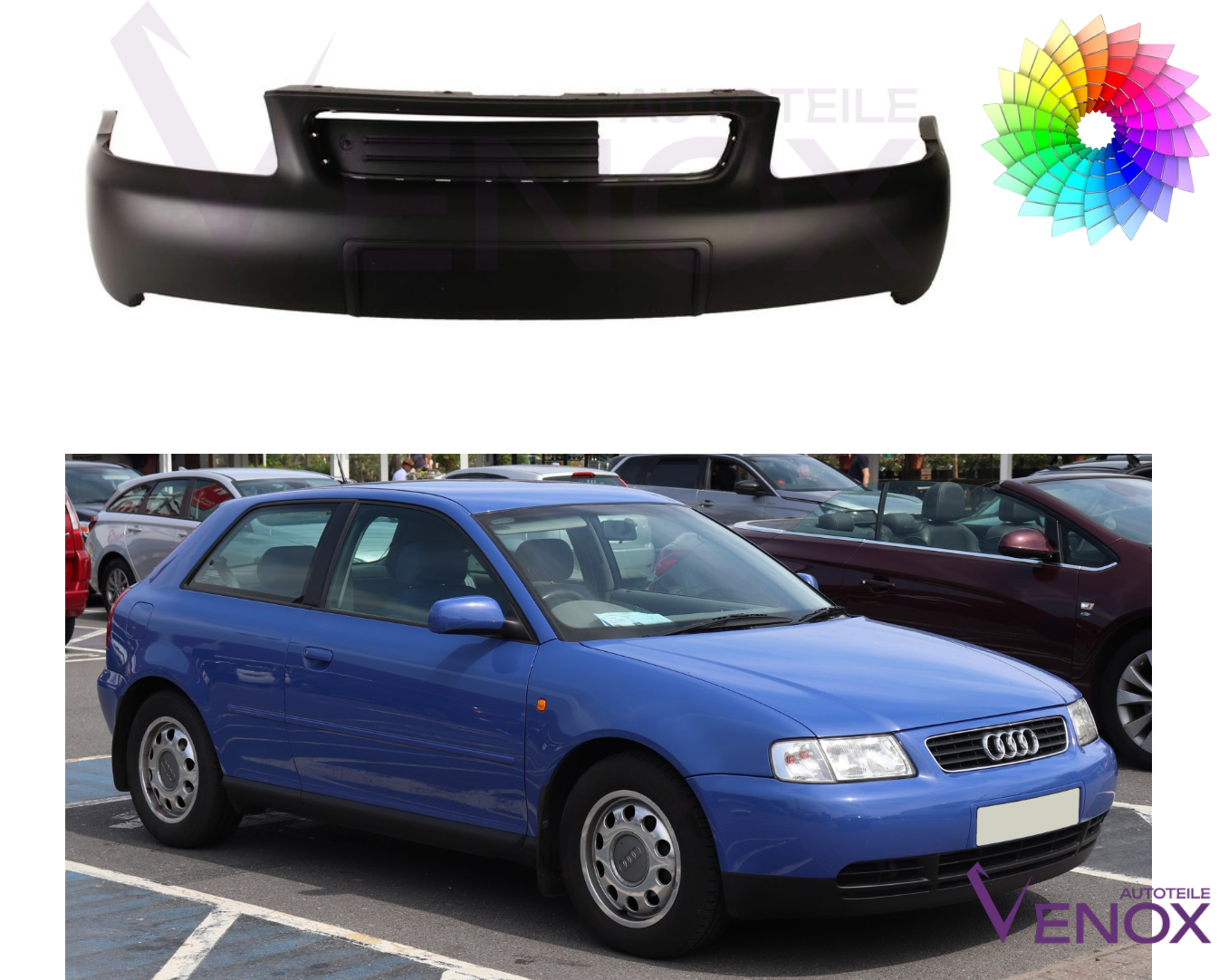 Voor Audi A3 8L 1996-1999 Voorbumper gespoten in de gewenste kleur NIEUW - Afbeelding 2