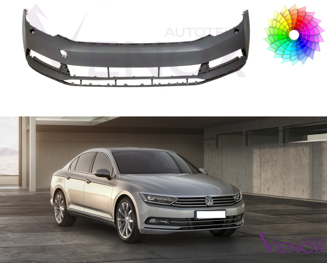 Voor VW Passat B8 2014- Highline SRA PDC voorbumper gespoten in de gewenste kleur - Afbeelding 2