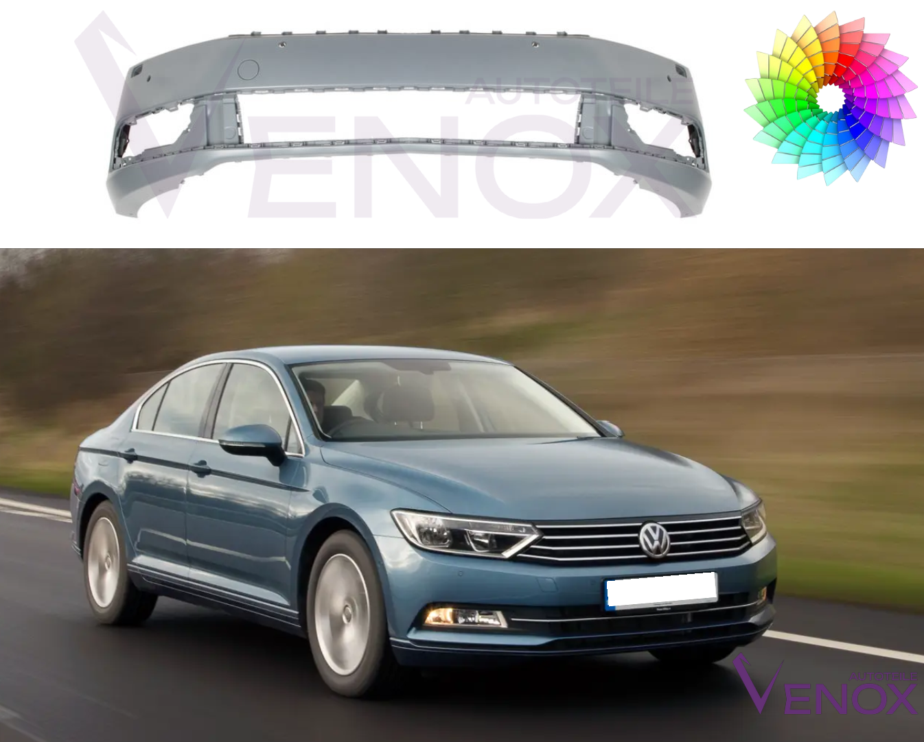 Voor VW Passat B7 2010-2015 SRA 6 X PDC voorbumper gespoten in de gewenste kleur - Afbeelding 2