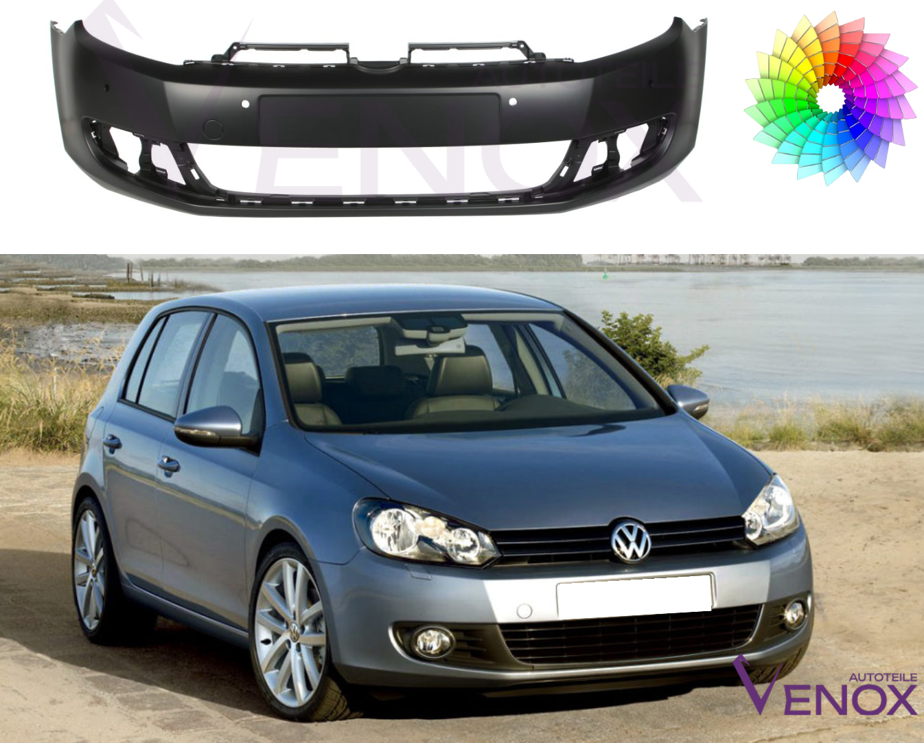 Bumper Voor Vw Golf VI 6 Voor 4 PDC Geschilderd In Aangepaste Kleur 08-16 NIEUW - Afbeelding 2
