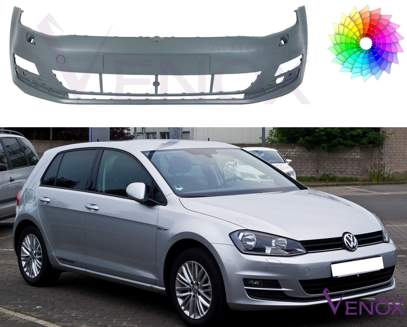 Voor VW Golf 7 VII voorbumper SRA gespoten in de gewenste kleur 2012-2017 - Afbeelding 2
