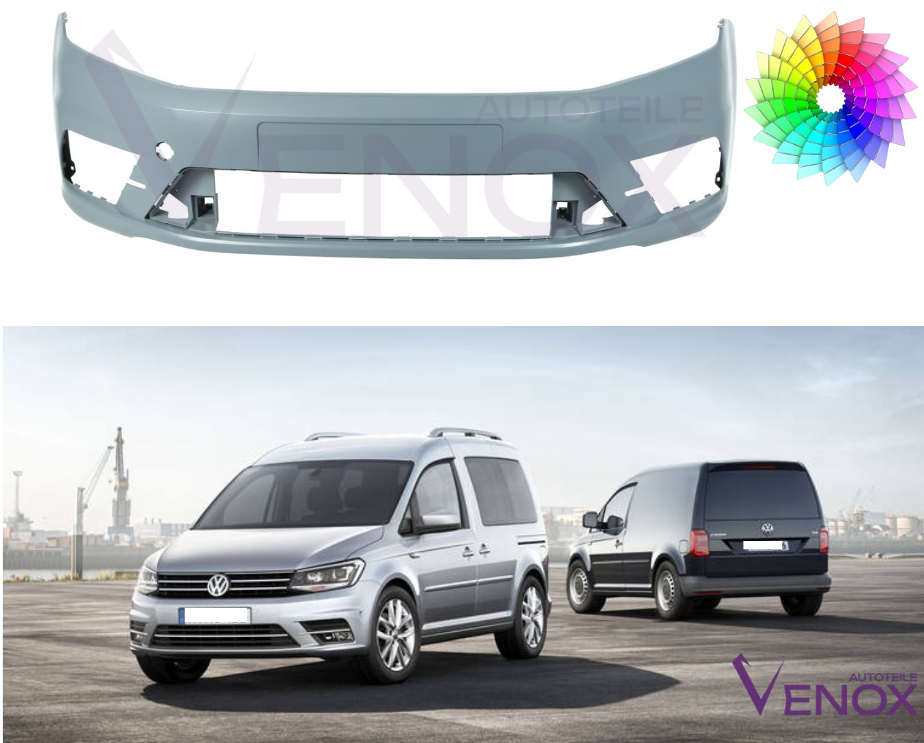 Voor VW Caddy vanaf 2015 Voorbumper gespoten in de gewenste kleur NIEUW - Afbeelding 2