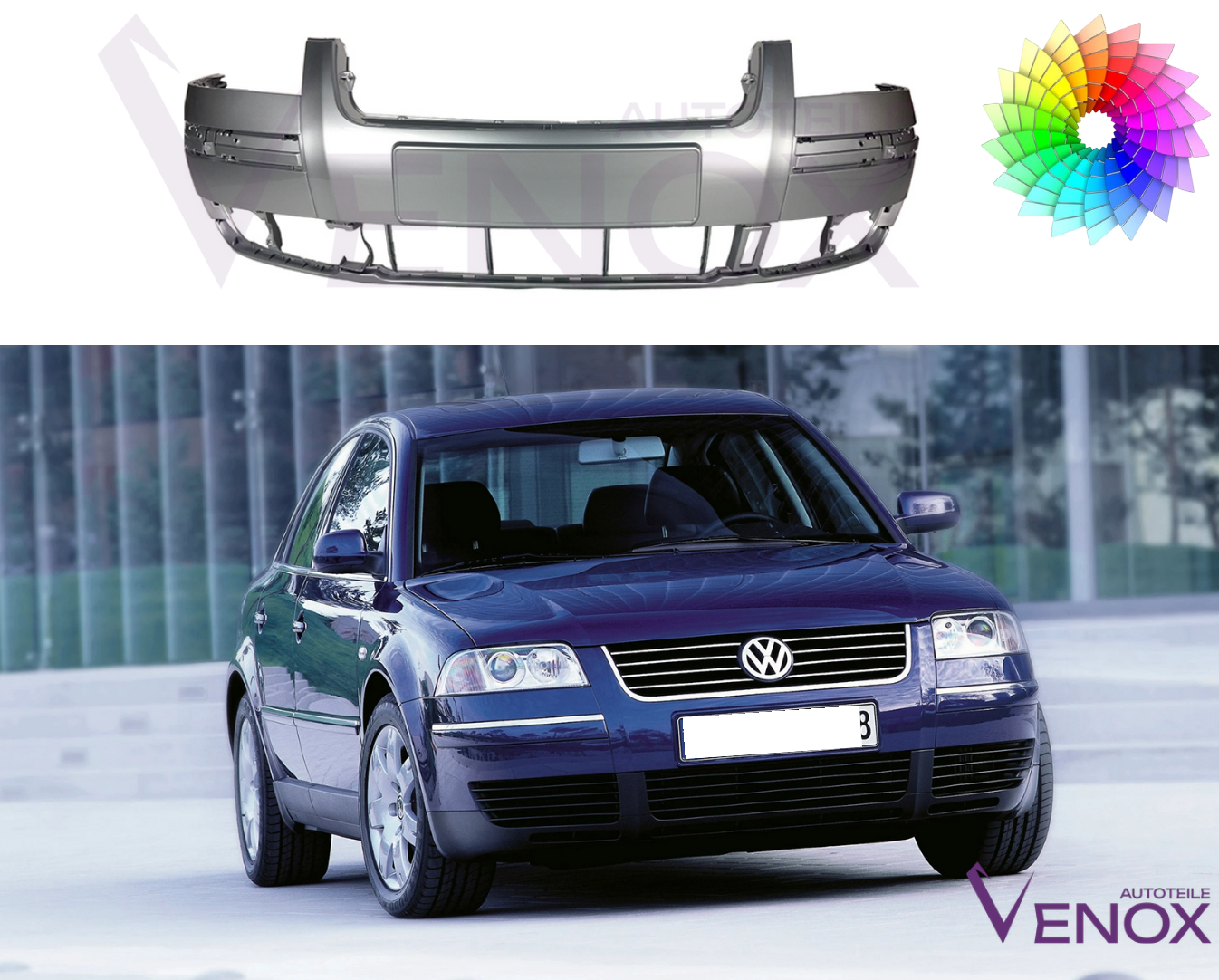 Voor VW Passat B5 FL 2000-2005 Voorbumper gespoten in de gewenste kleur - Afbeelding 2