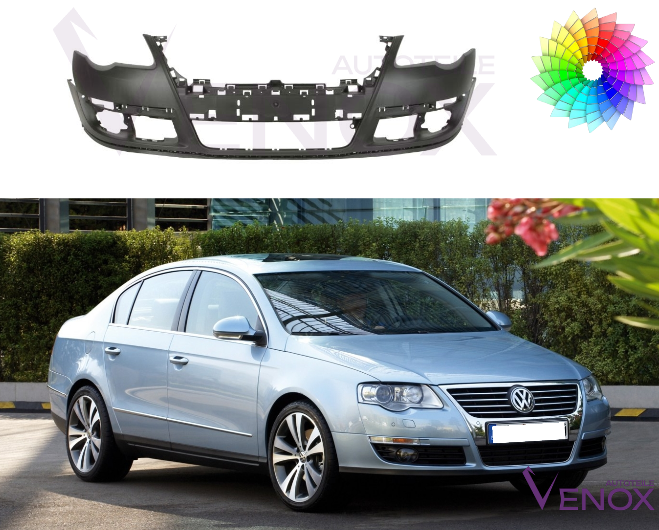 Voor VW Passat B6 2005-2010 Voorbumper gespoten in de gewenste kleur - Afbeelding 2