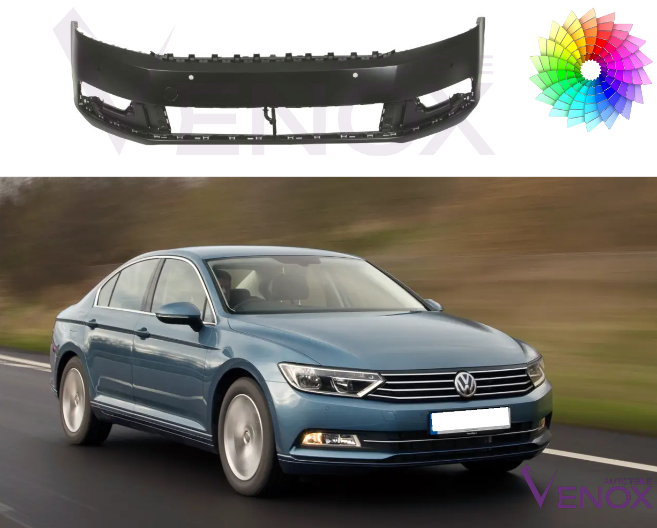 Voor VW Passat B7 2010-2015 6x PDC voorbumper gespoten in gewenste kleur - Afbeelding 2