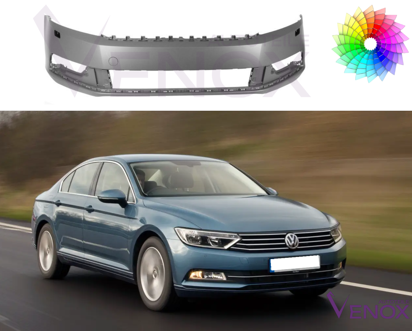 Voor VW Passat B7 2010-2015 SRA voorbumper gespoten in de gewenste kleur - Afbeelding 2