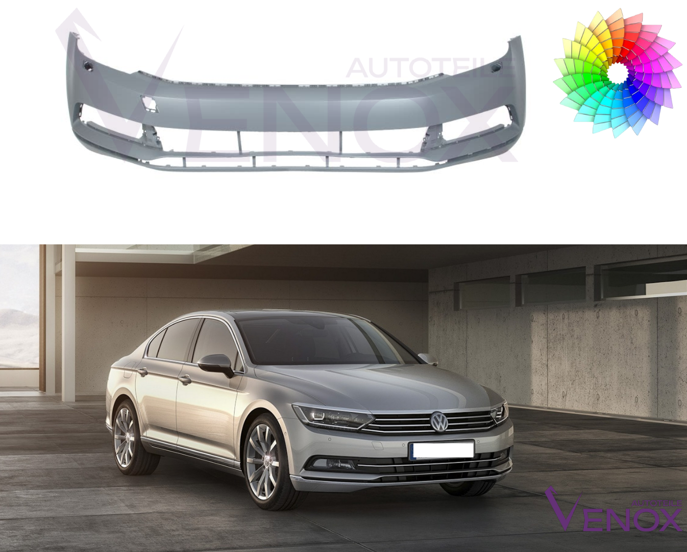 Voor VW Passat B8 2014- SRA voorbumper gespoten in de gewenste kleur - Afbeelding 2