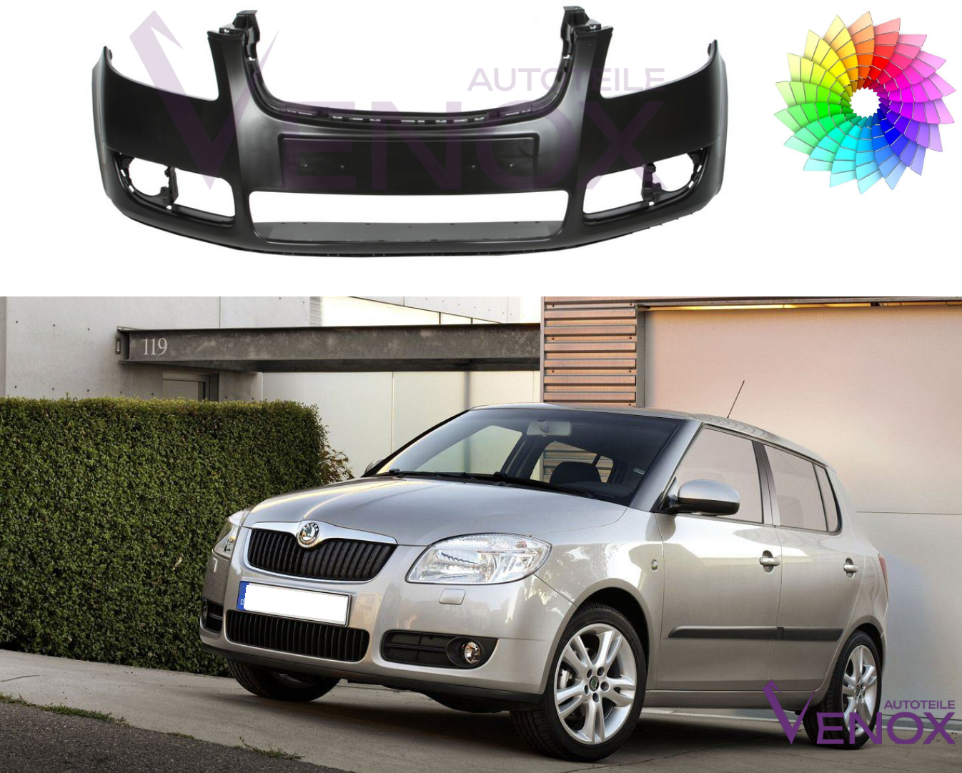 Voor Skoda Fabia Roomster 5J 07-10 Voorbumper gespoten in de gewenste kleur NIEUW - Afbeelding 2