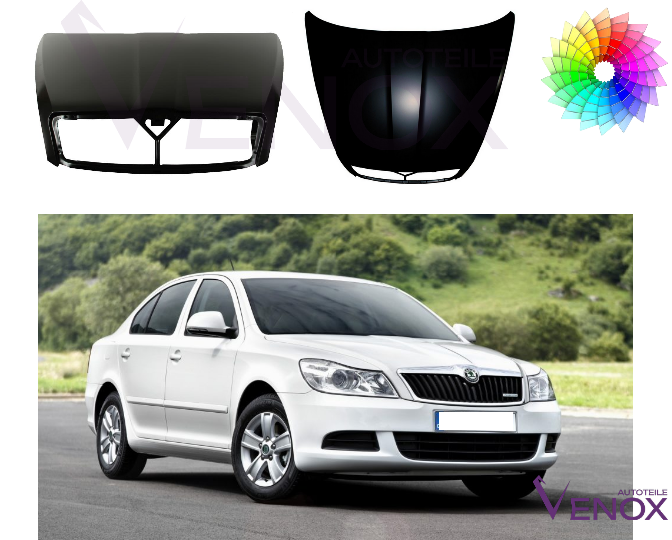 Voor Skoda Octavia 1Z 2004-2013 motorkap gespoten in gewenste kleur nieuw - Afbeelding 2