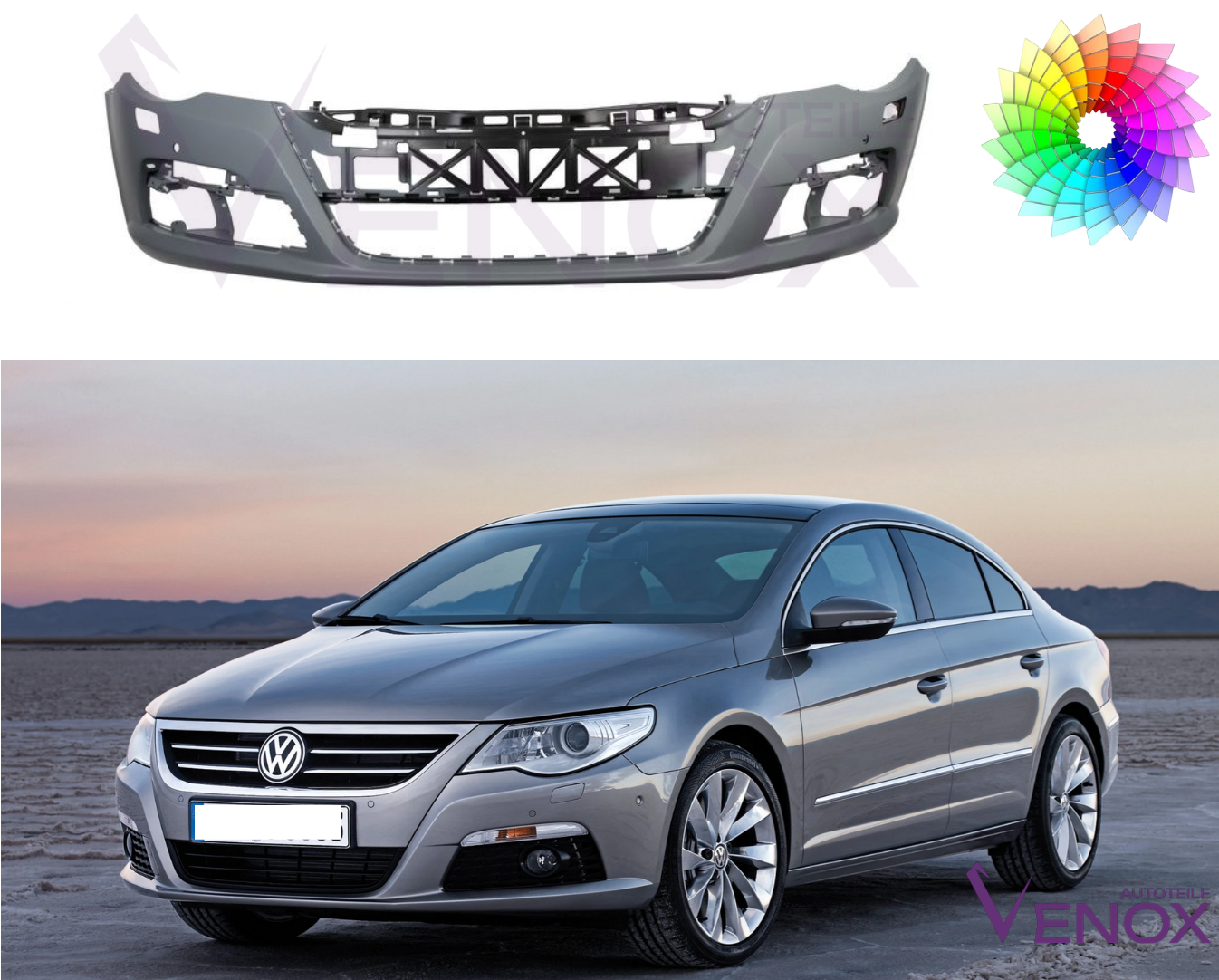 Voor VW Passat CC 357 08-12 SRA voorbumper gespoten in de gewenste kleur - Afbeelding 2