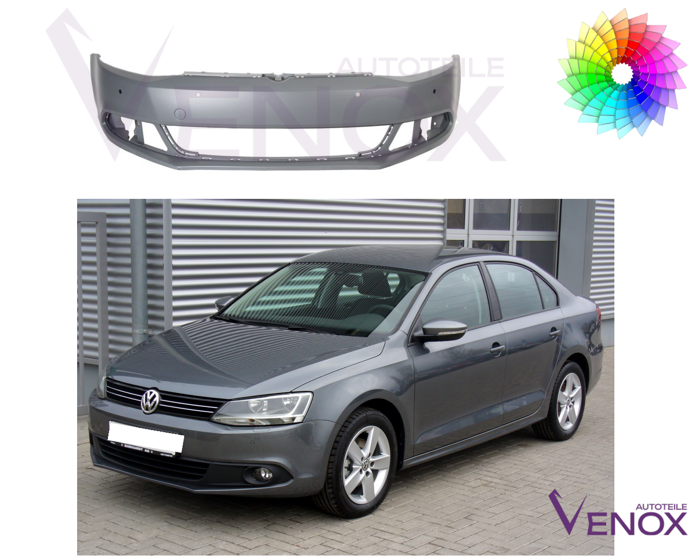 Voor VW Jetta 2010-2015 PDC voorbumper gespoten in de gewenste kleur - Afbeelding 2