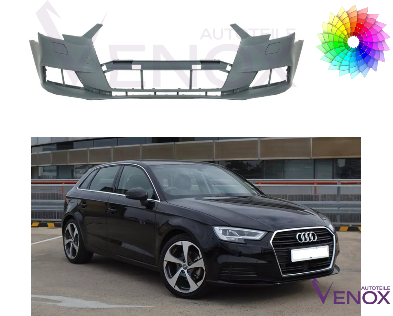 Voor Audi A3 8V 2016-2020 SRA PDC voorbumper gespoten in de gewenste kleur NIEUW - Afbeelding 2
