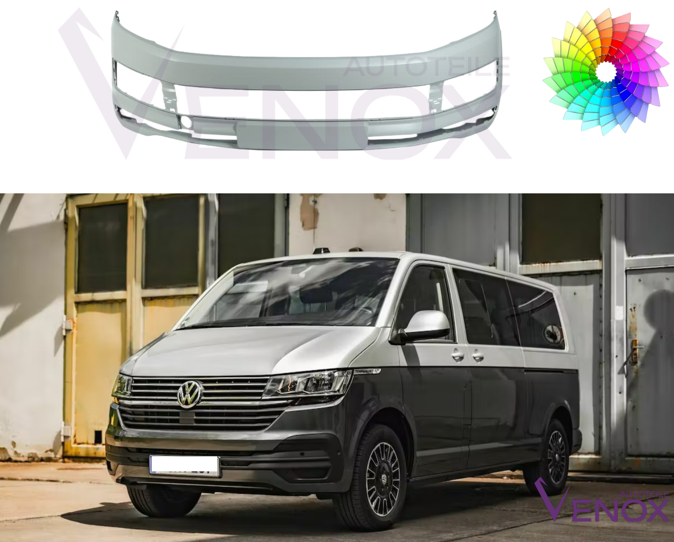 Voor VW T6 vanaf 2015 Voorbumper gespoten in de gewenste kleur - Afbeelding 2