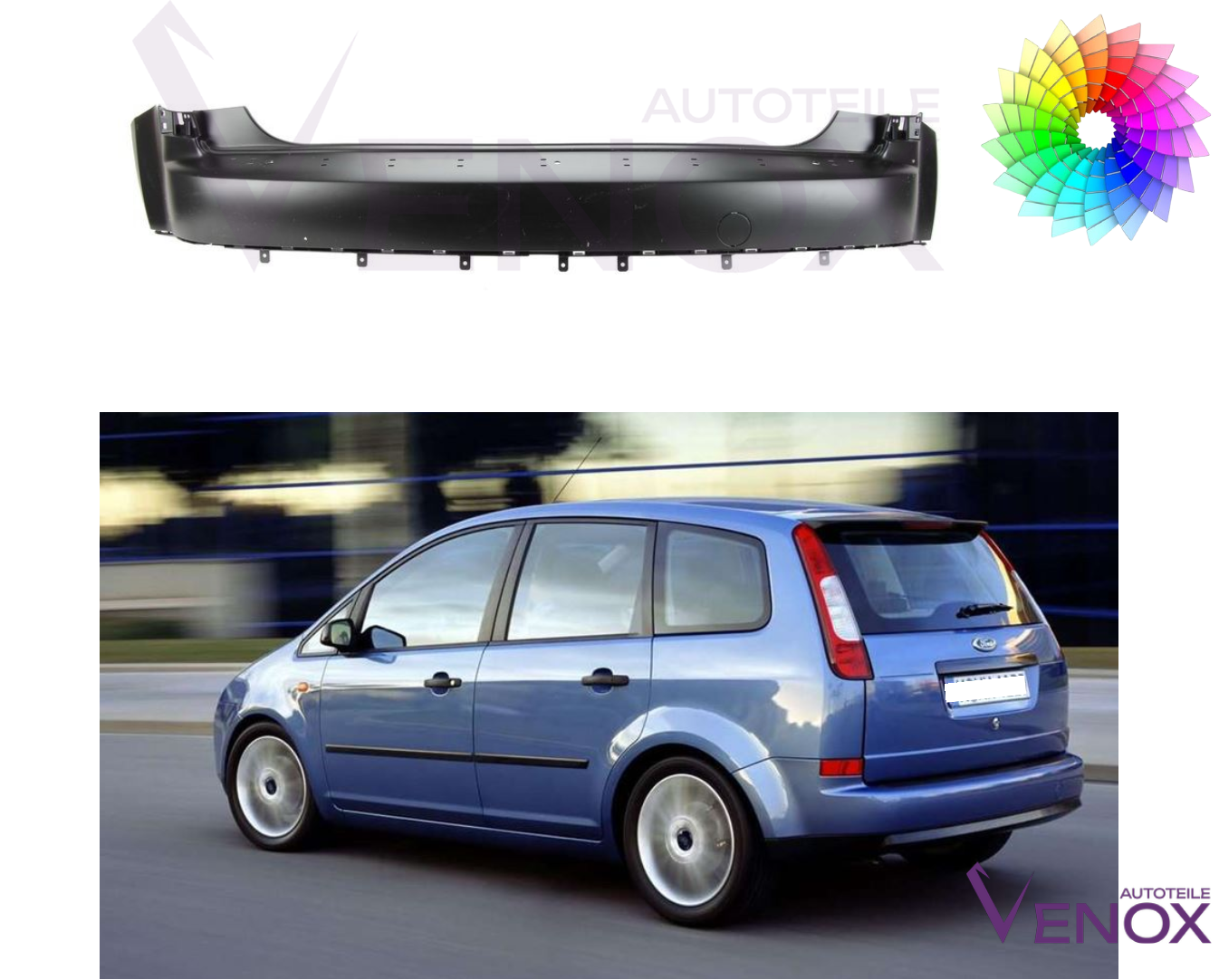 Voor Ford Focus C-Max 03-07 Achterbumper gespoten in de gewenste kleur NIEUW - Afbeelding 2