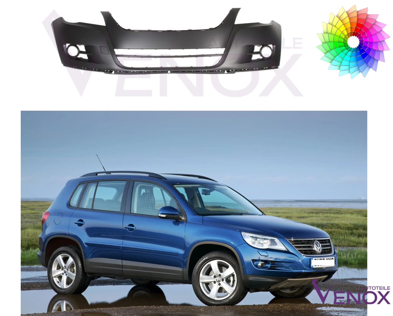 Voor VW Tiguan 2007-2011 Voorbumper gespoten in de gewenste kleur - Afbeelding 2