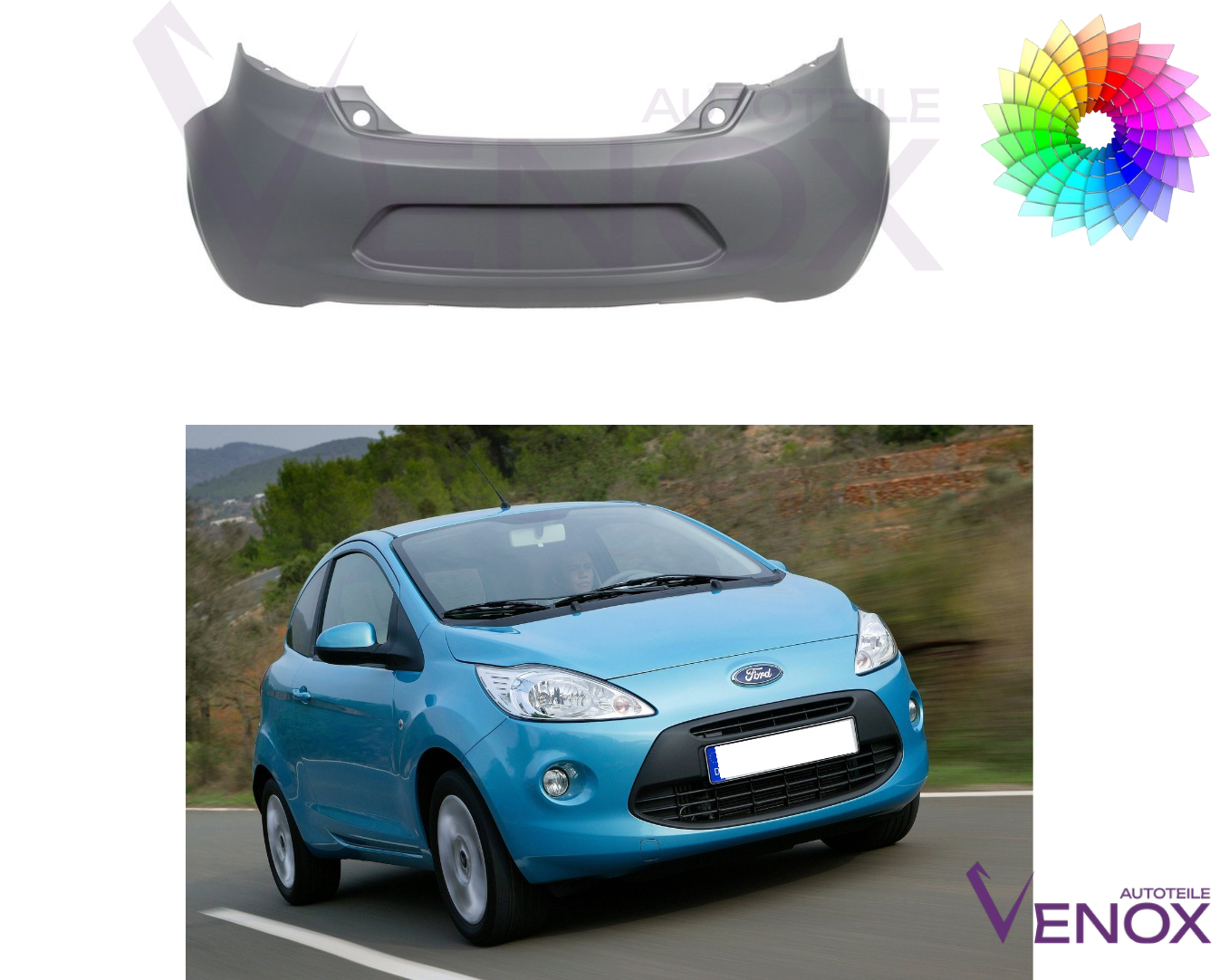 Voor Ford KA 2008-2015 Achterbumper gespoten in de gewenste kleur NIEUW - Afbeelding 2