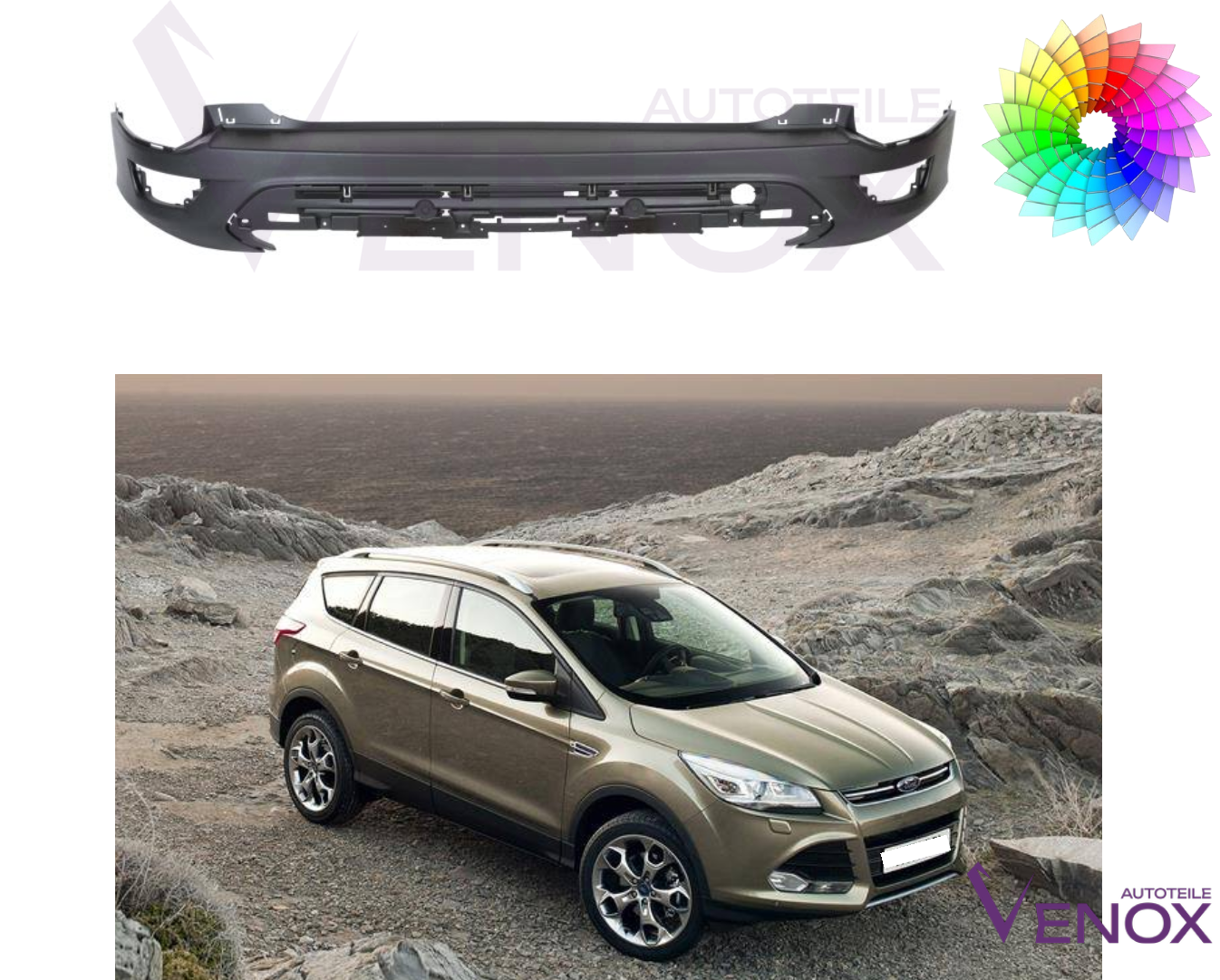 Voor Ford Kuga 2013-2016 Achterbumper PDC Gespoten in gewenste kleur NIEUW - Afbeelding 2