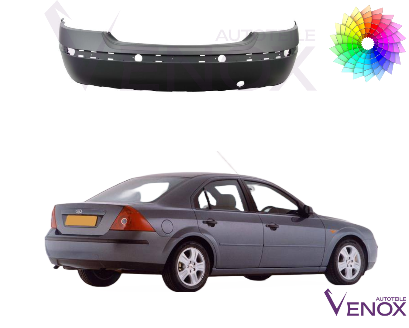Voor Ford Mondeo MK3 2000-2007 Achterbumper PDC Gespoten in gewenste kleur NIEUW - Afbeelding 2
