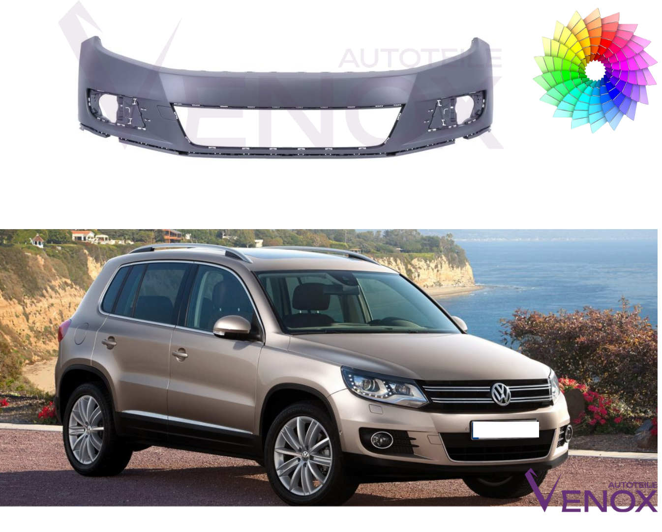 Voor VW Tiguan 2011-2016 SRA voorbumper gespoten in de gewenste kleur - Afbeelding 2