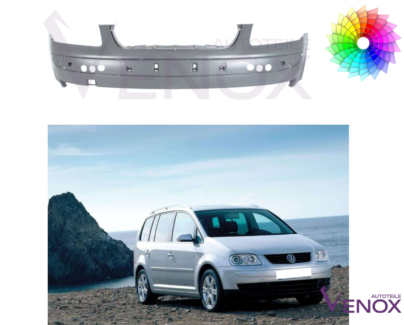 Voor VW Touran 1T 2003-2006 Voorbumper gespoten in de gewenste kleur - Afbeelding 2