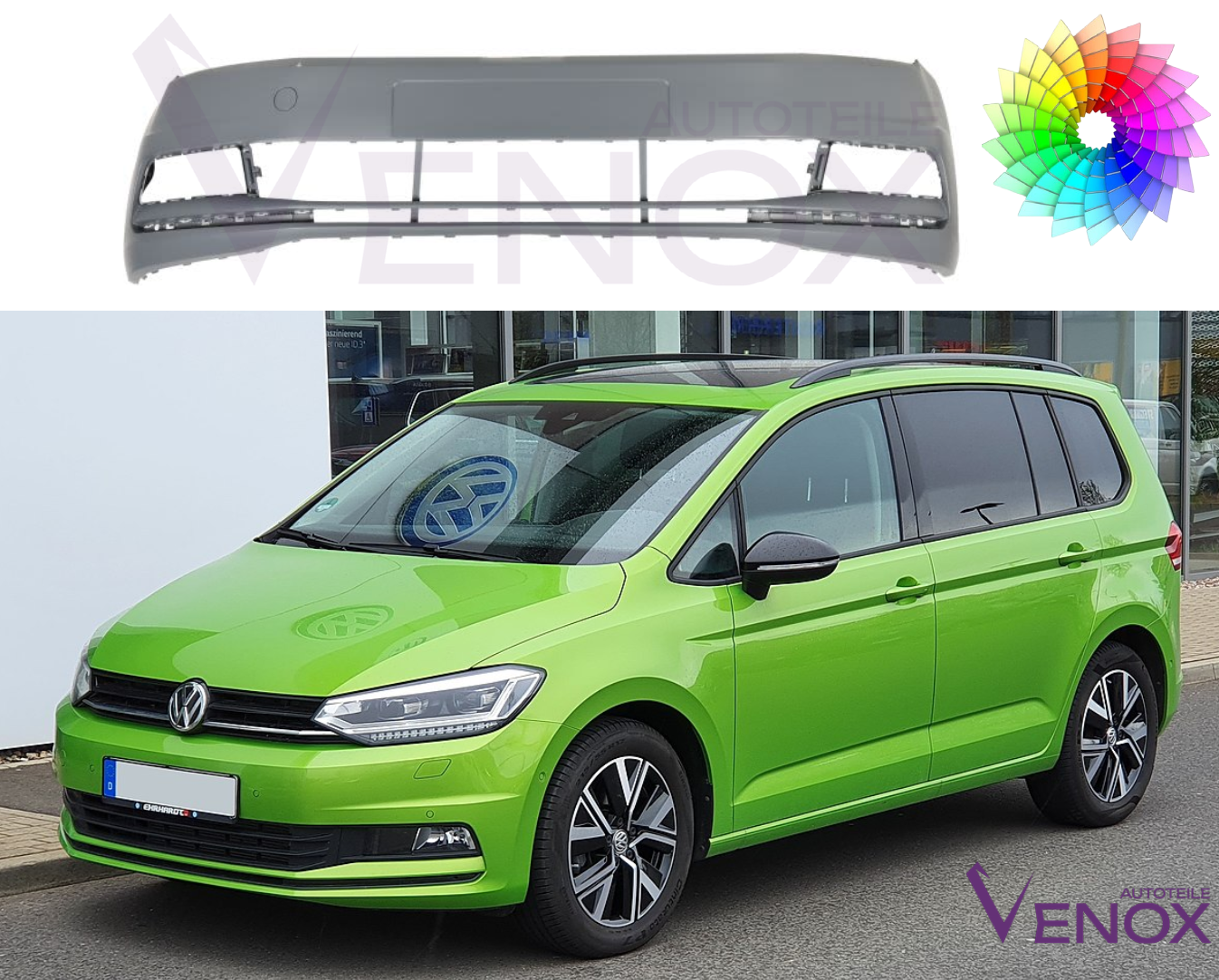 Voor VW Touran 5T vanaf 2015 Voorbumper gespoten in de gewenste kleur - Afbeelding 2
