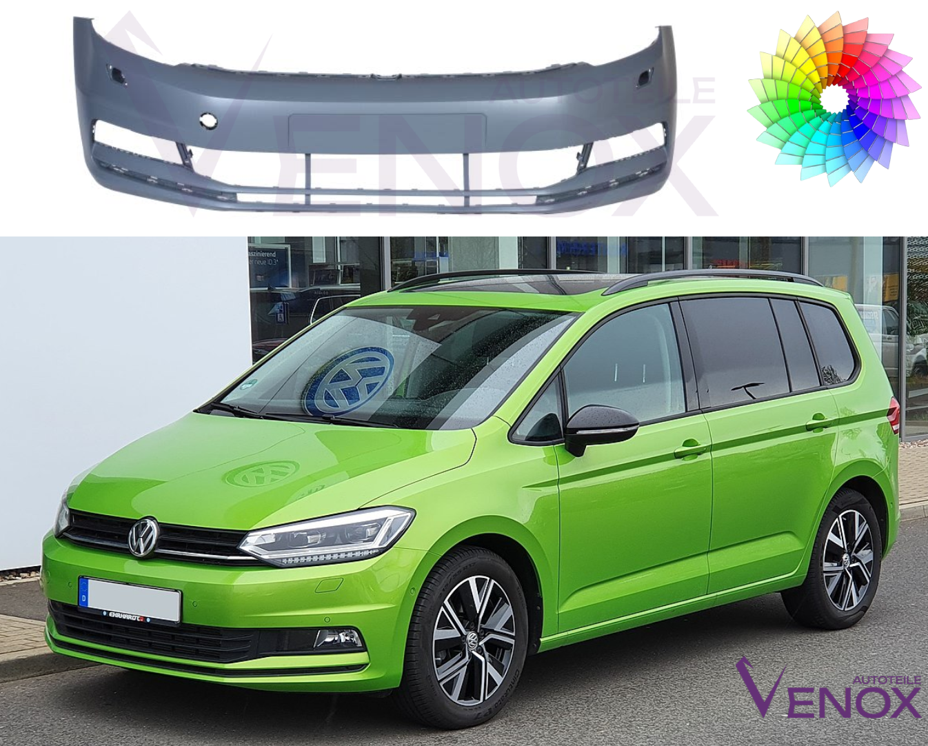Voor VW Touran 5T vanaf 2015 SRA voorbumper gespoten in de gewenste kleur - Afbeelding 2