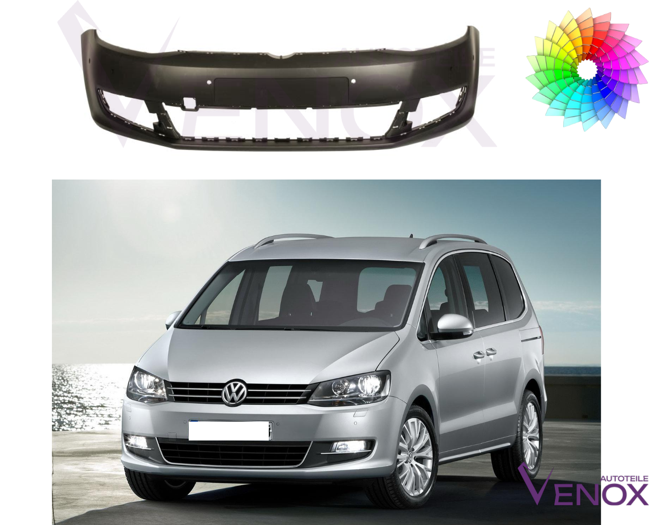 Voor VW Sharan 7N vanaf 2010 Voorbumper gespoten in de gewenste kleur - Afbeelding 3