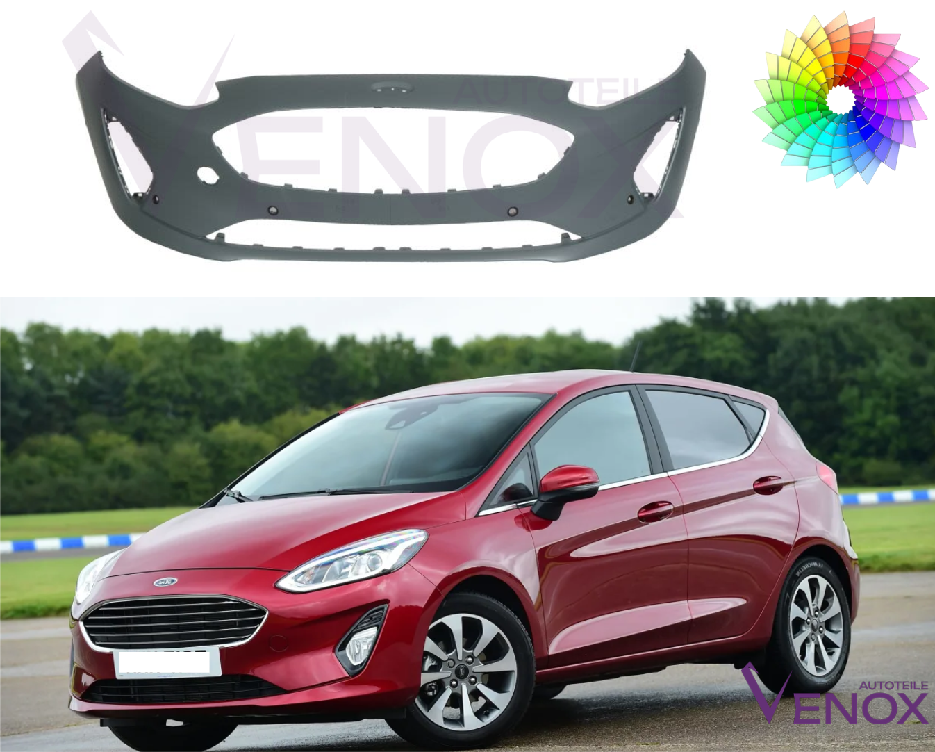 Voor Ford Fiesta vanaf 2017 6 x PDC voorbumper gespoten in de gewenste kleur - Afbeelding 2