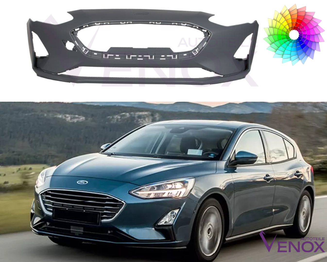 Voor Ford Focus Mk 4 vanaf 2018 SRA voorbumper gespoten in de gewenste kleur - Afbeelding 2