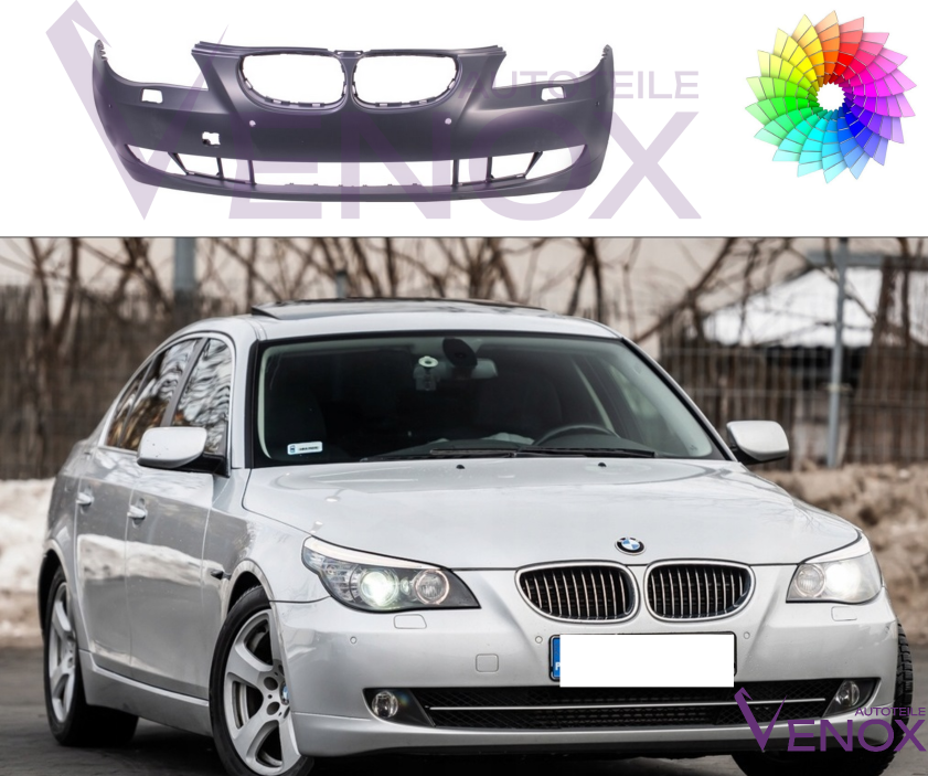 Voor BMW E60 07-10 Sedan Voorbumper SRA PDC Gespoten in de gewenste kleur NIEUW - Afbeelding 2