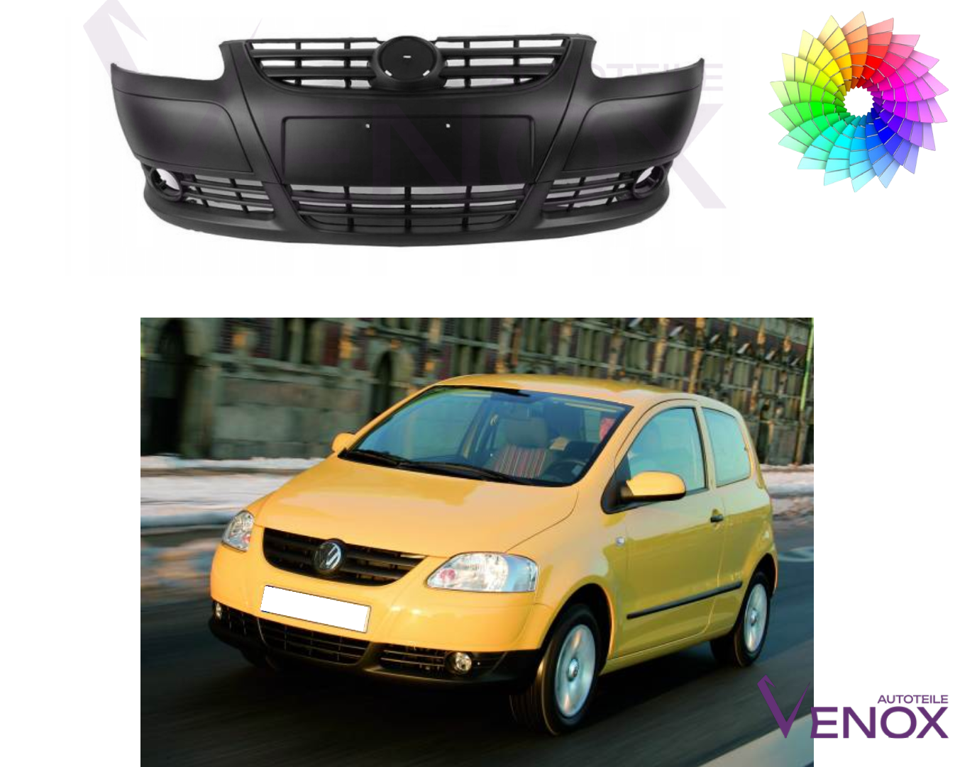 Voor Vw Fox vanaf 2005 Voorbumper NSW gespoten in gewenste kleur NIEUW - Afbeelding 2