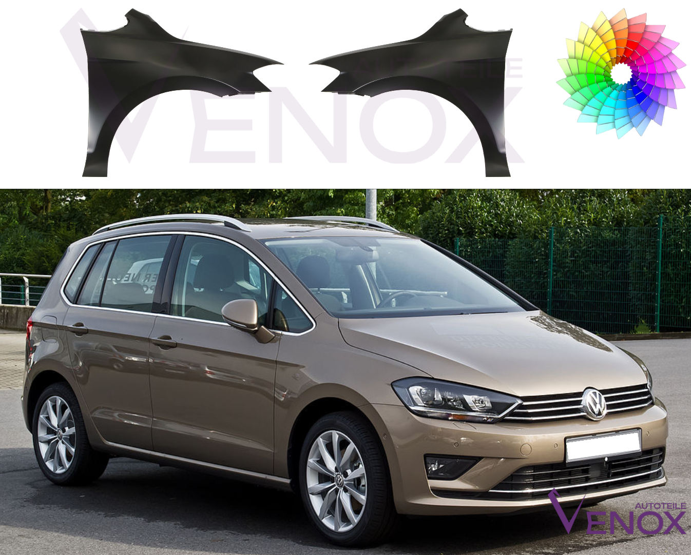 Voor VW Golf Sportsvan 2014-2020 Spatbord linksvoor, gespoten in de kleur van je keuze - Afbeelding 2