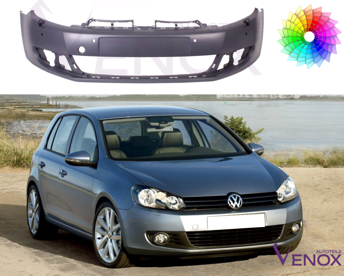 Voor Vw Golf VI 08-16 Voorbumper 4x PDC SRA Gespoten in gewenste kleur NIEUW - Afbeelding 2